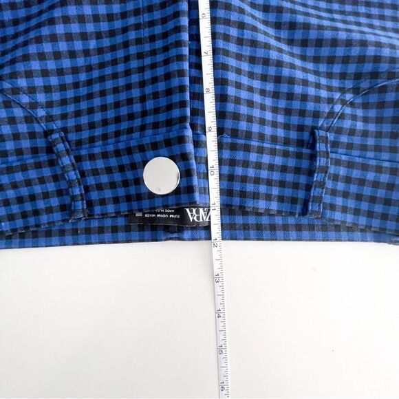 Zara Gingham Plaid Leggings Hi-Rise Blue Black Buffalo Check Women's M Stretchy - Picture 9 of 11